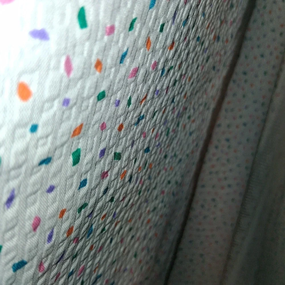 Vintage 90s Crepe Fabric Tablecloth Bright Color Speckled‎ Lace Lg Easter Spring